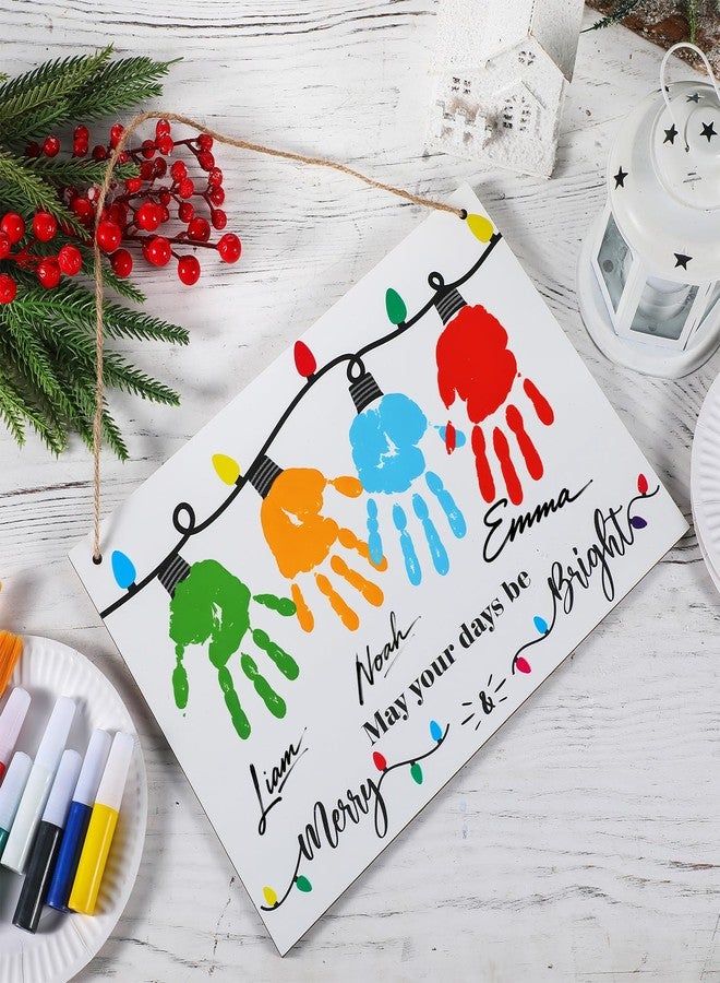 Epakh May Your Days Be Merry and Bright, Christmas Handprint Craft Kit, DIY Fingerprint Art for Family Activity with Wooden Board, Paint and Brushes - Image 2